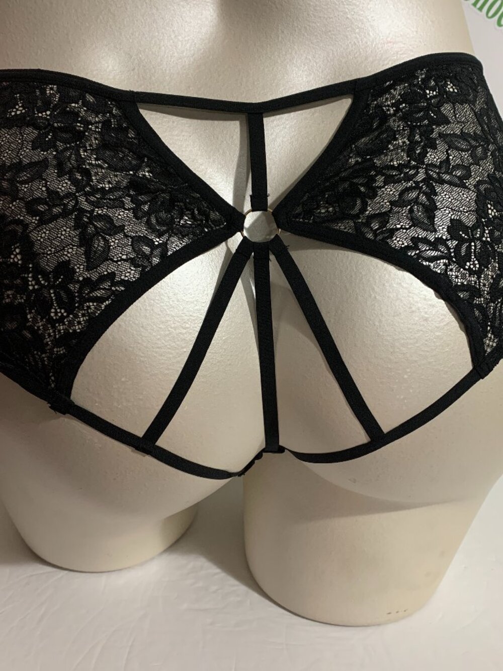Lane Bryant Cacique Open Back Panties Underwear Strappy Lace Black Plus 26 / 28